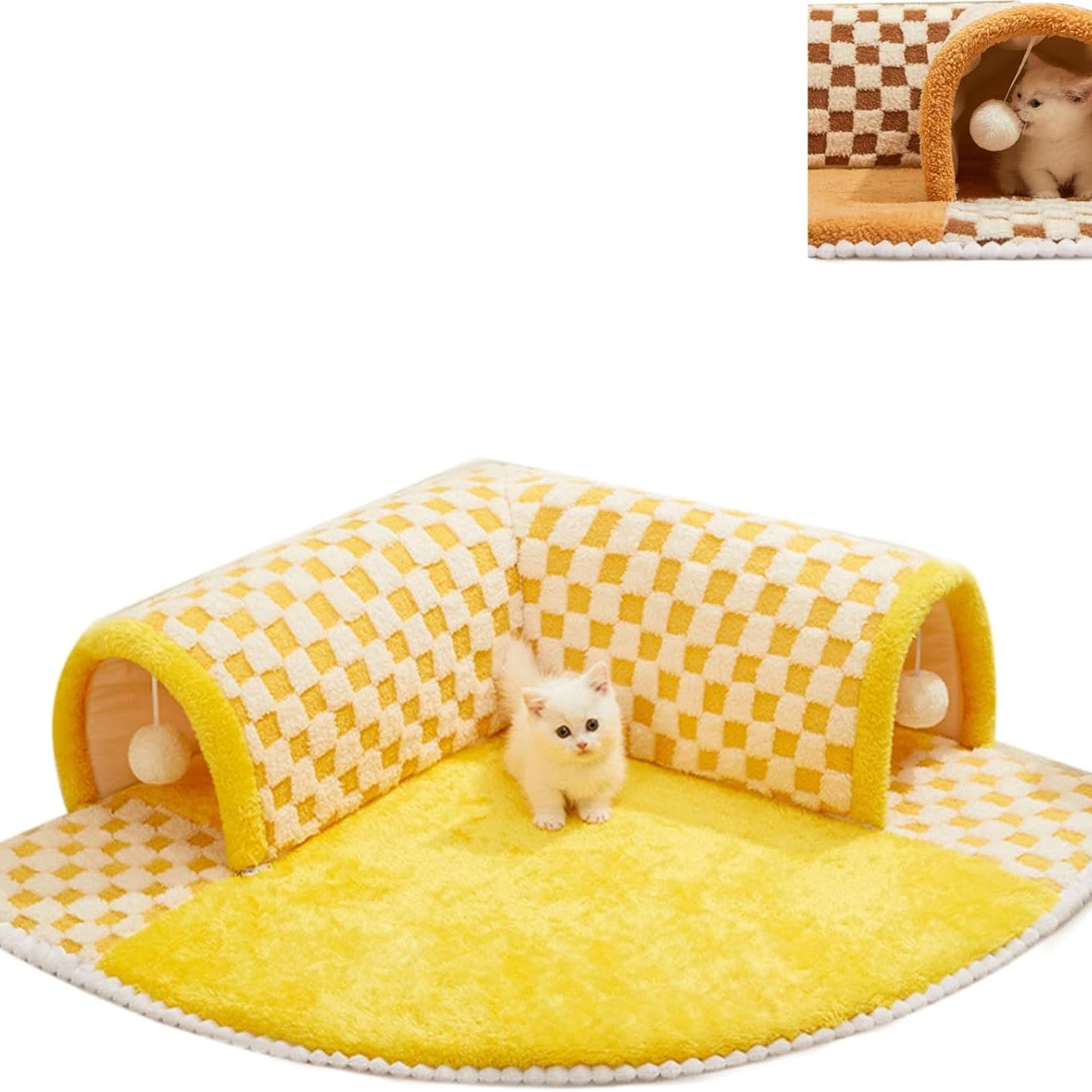 Funny Plush Plaid Cat Tunnel Cat Bed Cat Tunnel Bed With Central Mat Plush Plaid Tunnel Cat Bed Zipper Cat Tunnel For Indoor Cats image 1