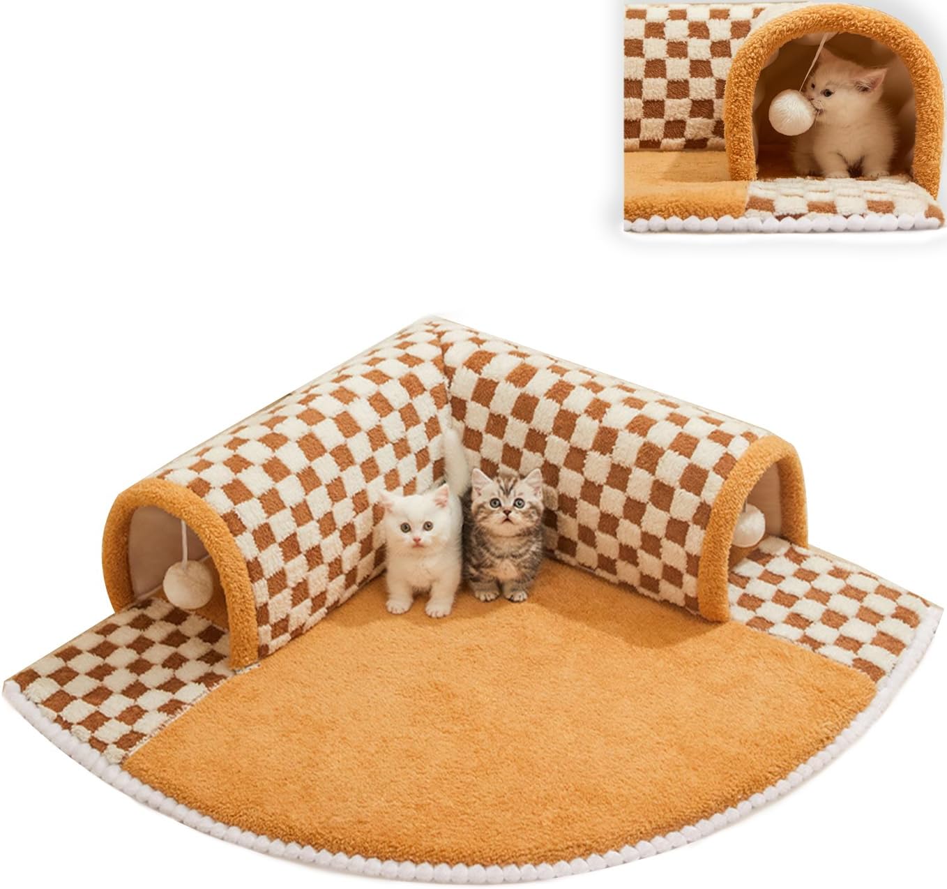 Funny Plush Plaid Cat Tunnel Cat Bed Cat Tunnel Bed With Central Mat Plush Plaid Tunnel Cat Bed Zipper Cat Tunnel For Indoor Cats image 2