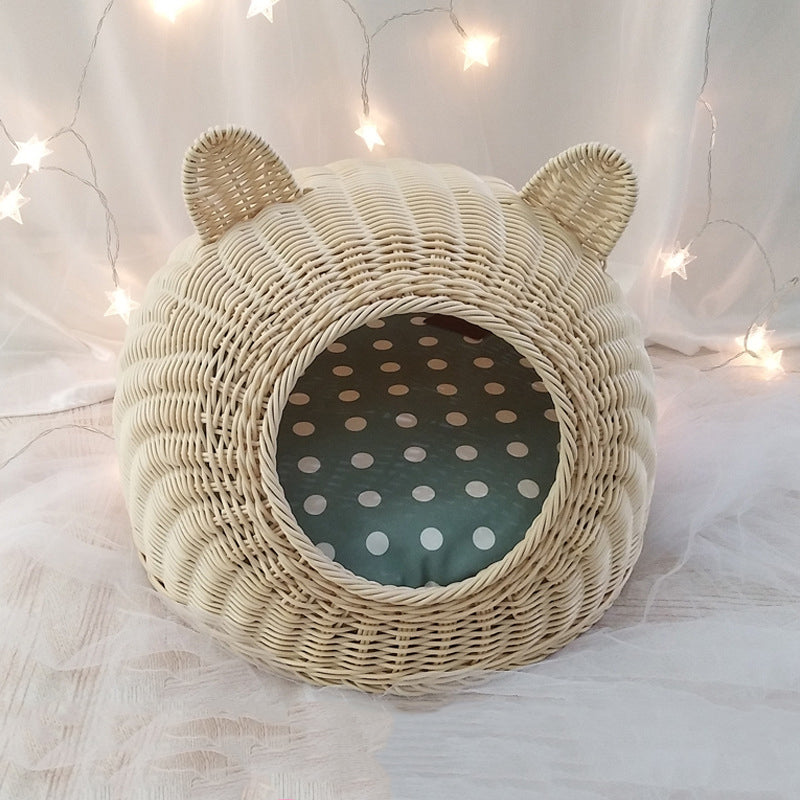Cat nest rattan woven for all seasons, removable and washable image 5