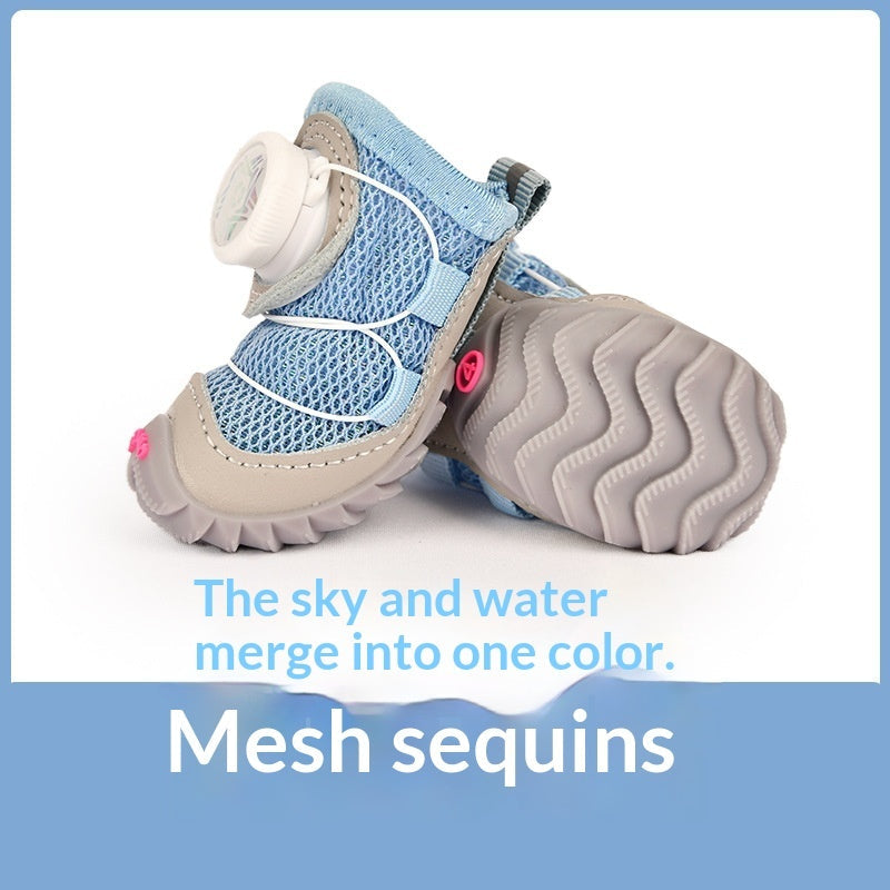 Soft Bottom Dog Shoes - 4pcs - Sky Blue / No 3 / 1 pair