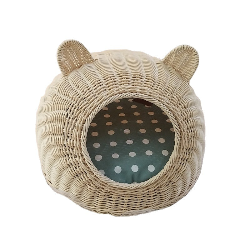 Cat nest rattan woven for all seasons, removable and washable image 2