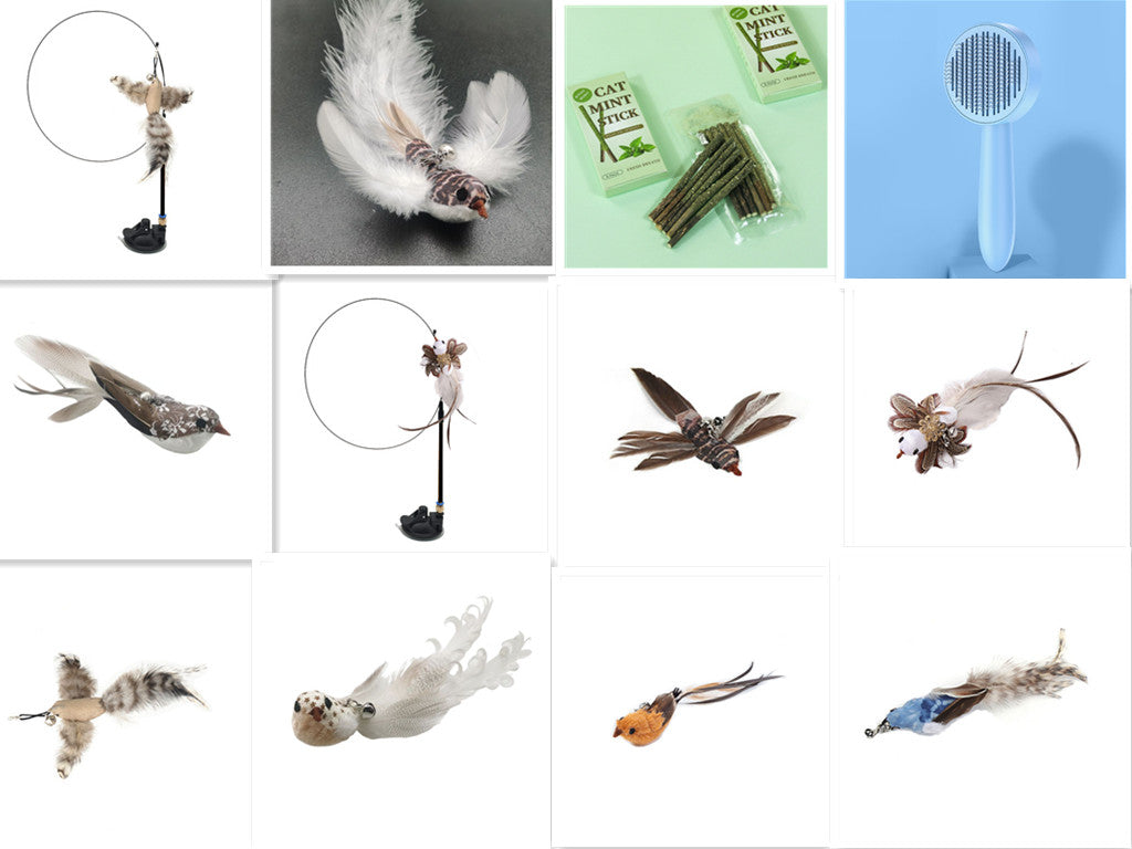 Steel Wire Feather Cat Teaser Wand - Set D
