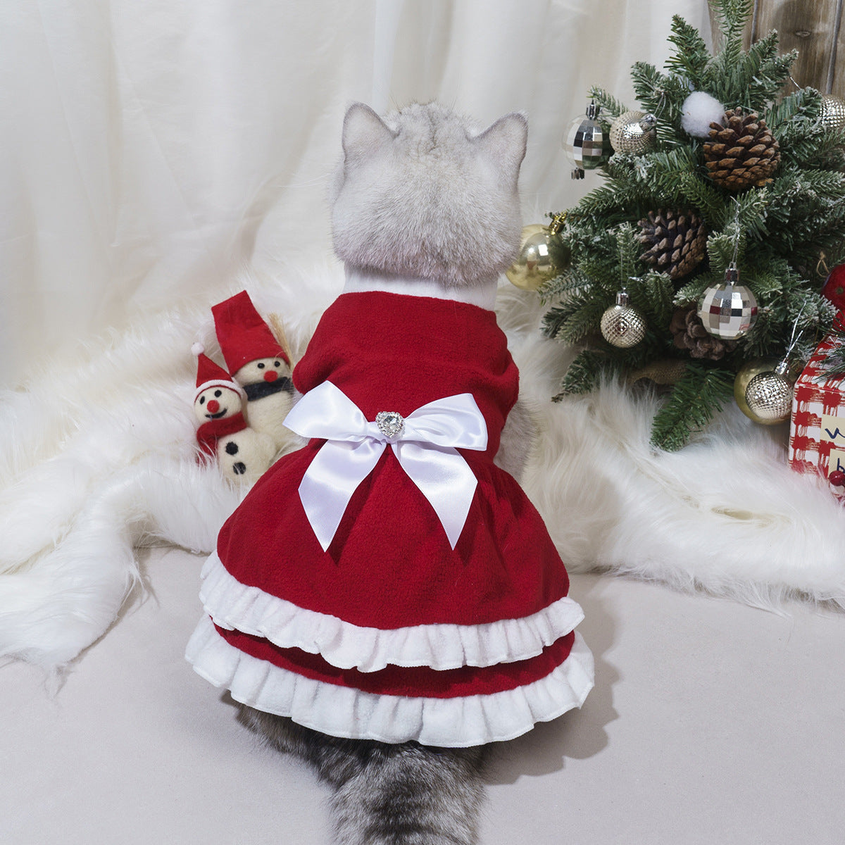 Pet Christmas Bow Fleece Princess Dress image 1