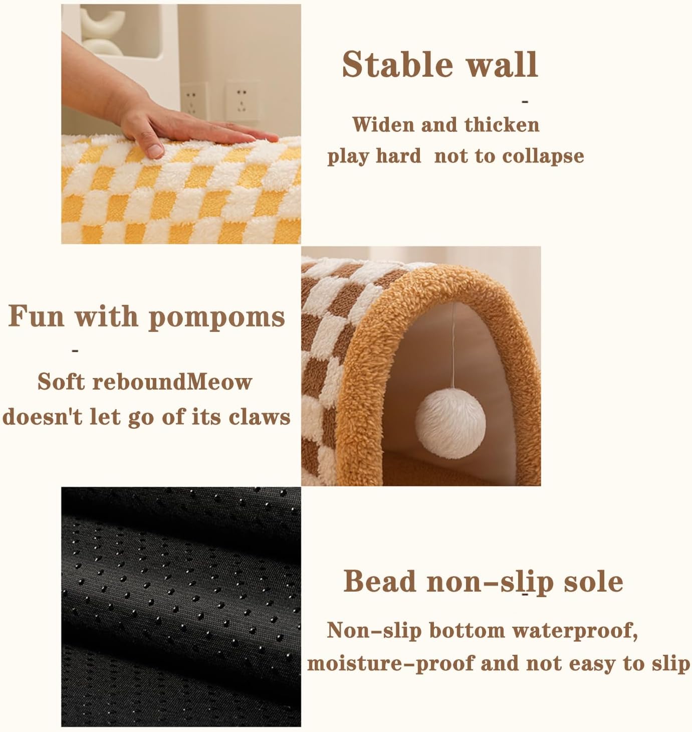 Funny Plush Plaid Cat Tunnel Cat Bed Cat Tunnel Bed With Central Mat Plush Plaid Tunnel Cat Bed Zipper Cat Tunnel For Indoor Cats image 3