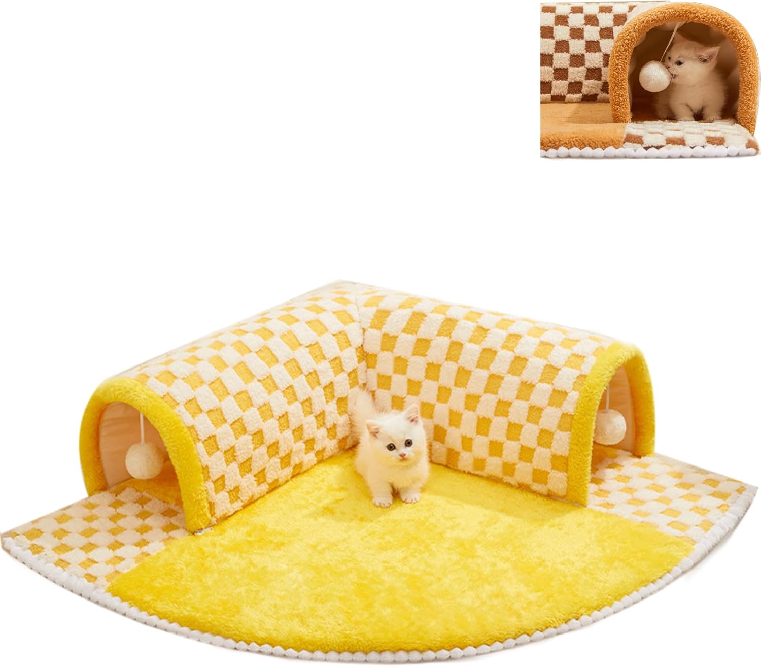 Funny Plush Plaid Cat Tunnel Cat Bed Cat Tunnel Bed With Central Mat Plush Plaid Tunnel Cat Bed Zipper Cat Tunnel For Indoor Cats image 9