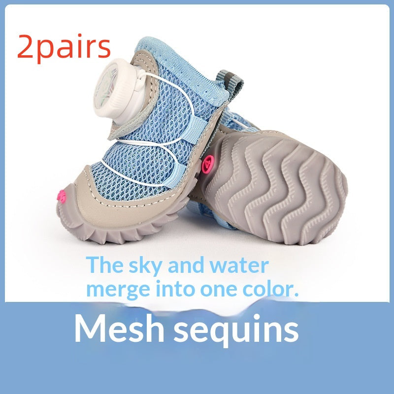 Soft Bottom Dog Shoes - 4pcs - Sky Blue / No 3 / 2 pairs