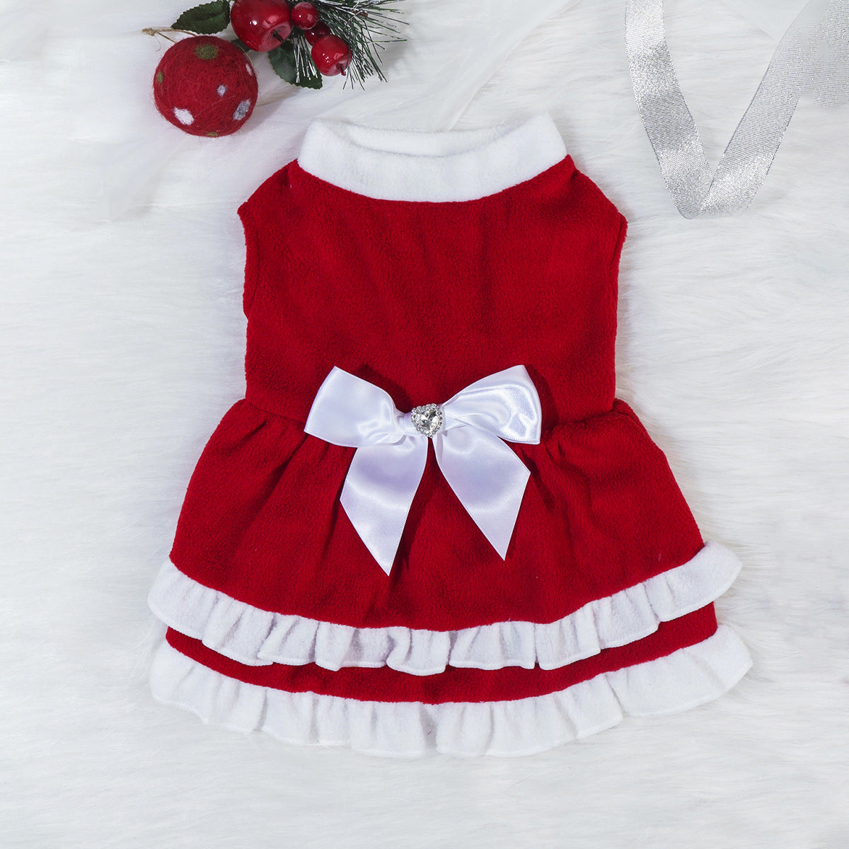 Pet Christmas Bow Fleece Princess Dress image 5
